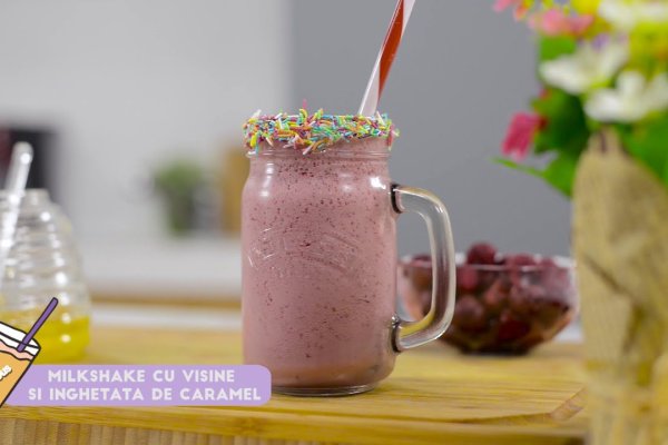 Milkshake cu Visine si inghetata de caramel pentru copii