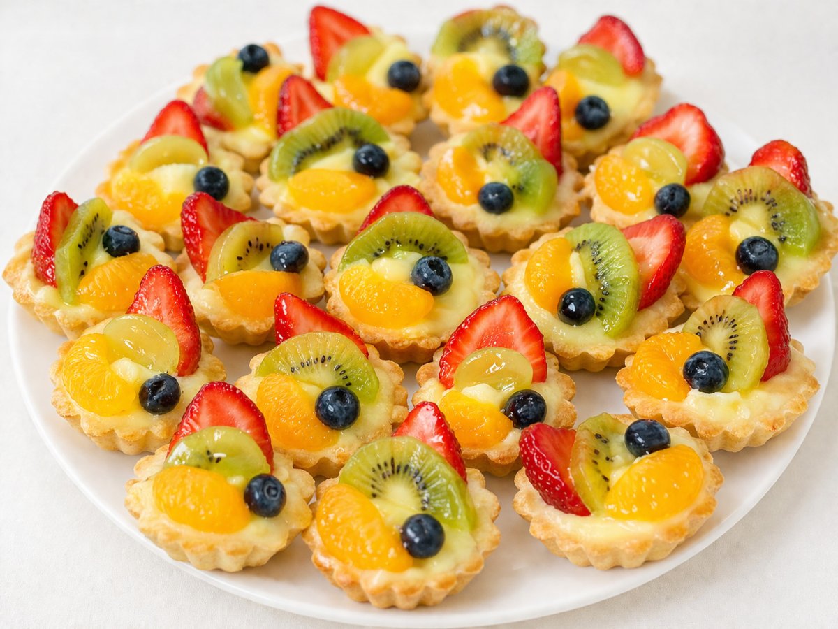 Mini tarte cu budinca si fructe