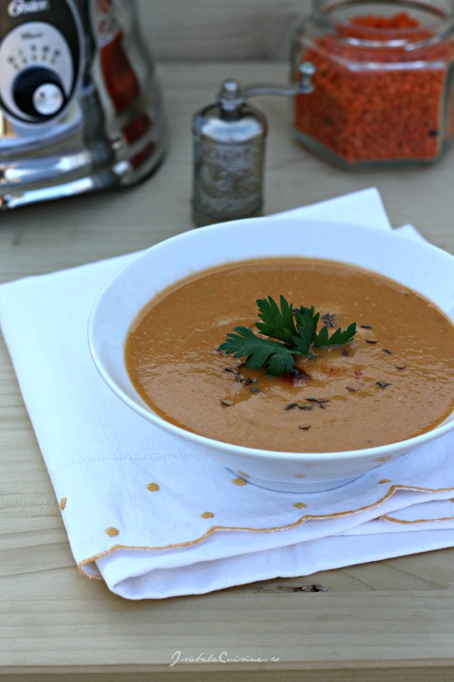 Supa crema de linte rosie - de post, pregatita cu blenderul Oster