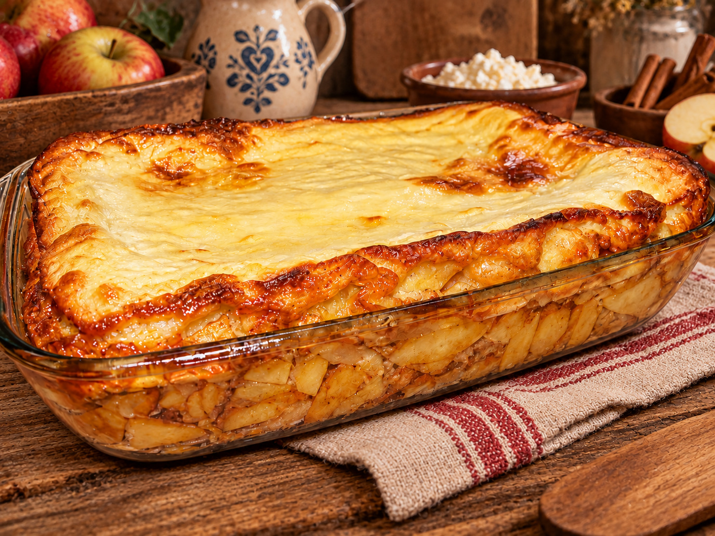 Prajitura cu mere caramelizate si branza de vaci