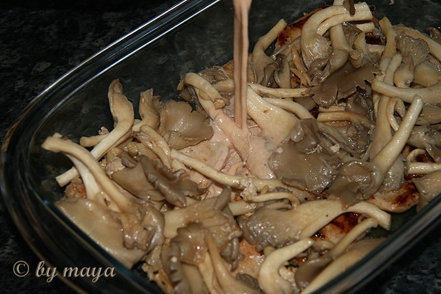 Pleurotus cu carne la cuptor