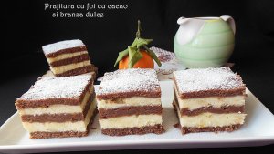 Prajitura cu foi cu cacao si branza dulce